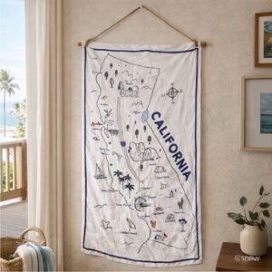 California Map Tapestry in White and Navy
